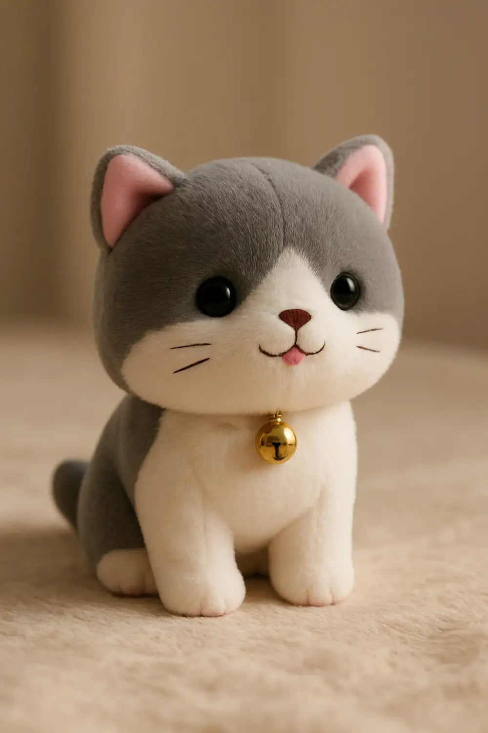 Cute Sitting Cat Plush Toy with Bell Collar | Soft Stuffed Animal for Kids & Girls