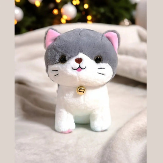 Cute Sitting Cat Plush Toy with Bell Collar | Soft Stuffed Animal for Kids & Girls