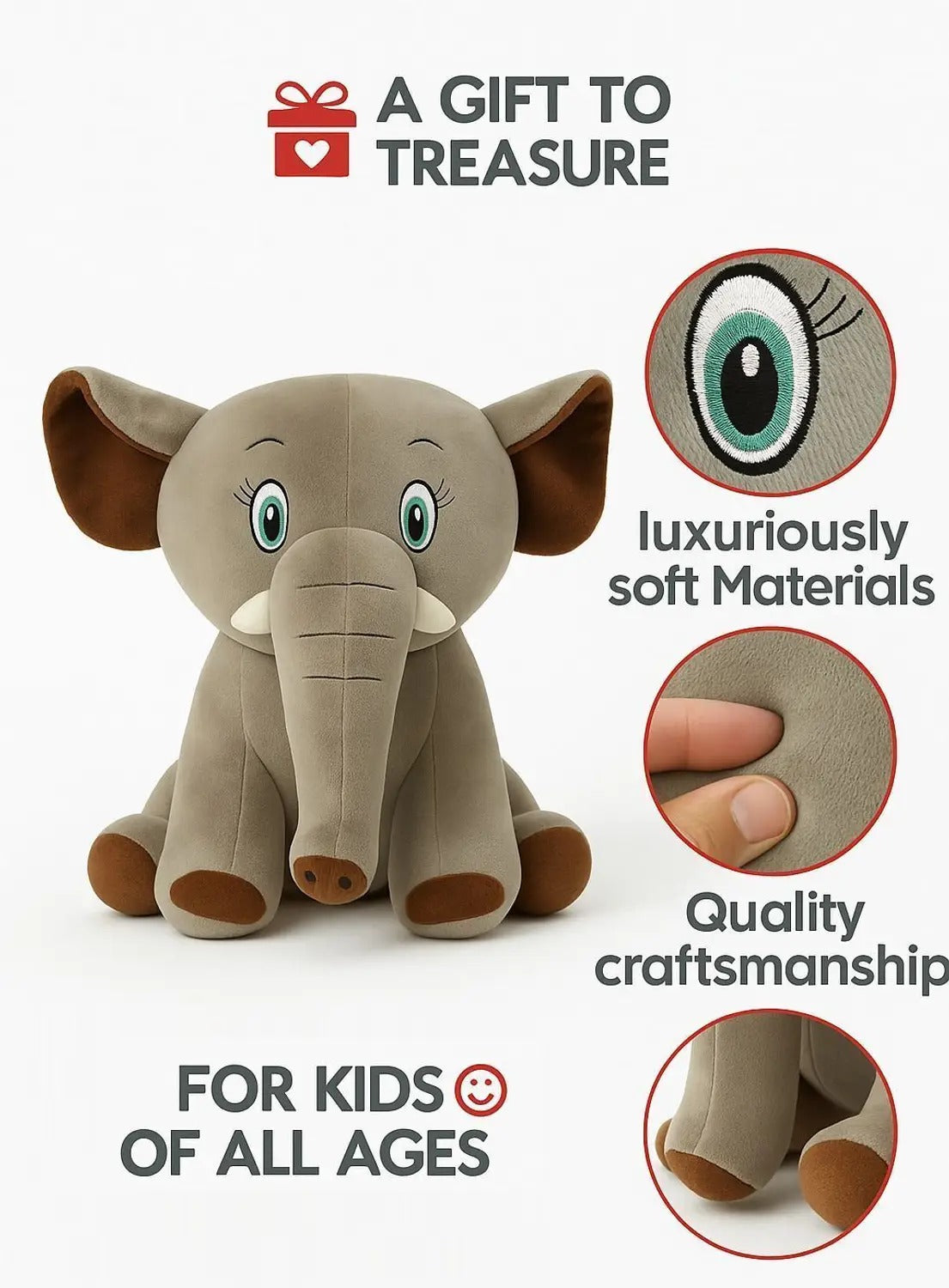 Cute Elephant Plush Soft Toy for Kids | Cuddly Stuffed Elephant Teddy 20cm